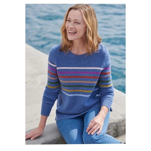 WoolOvers Striped Lambswool Sweater XS Blue - Picture 1 of 6